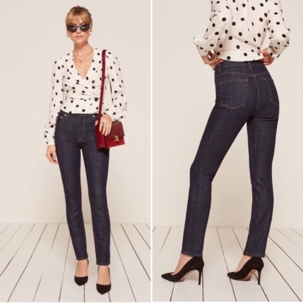 NWOT Reformation Jeans Hepburn High Skinny Hayes Dark Wash Denim Women's US 6 28